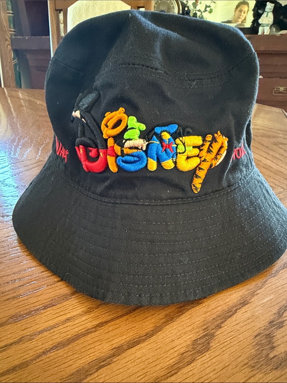 Authentic Disney Vintage Walt Disney World Embroidered Black Bucket Hat